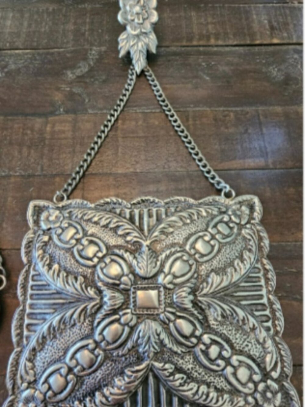 Share  Vintage Turkish 900 Silver Harem Mirror Vanity Set 3pc Repousse Hand Chas